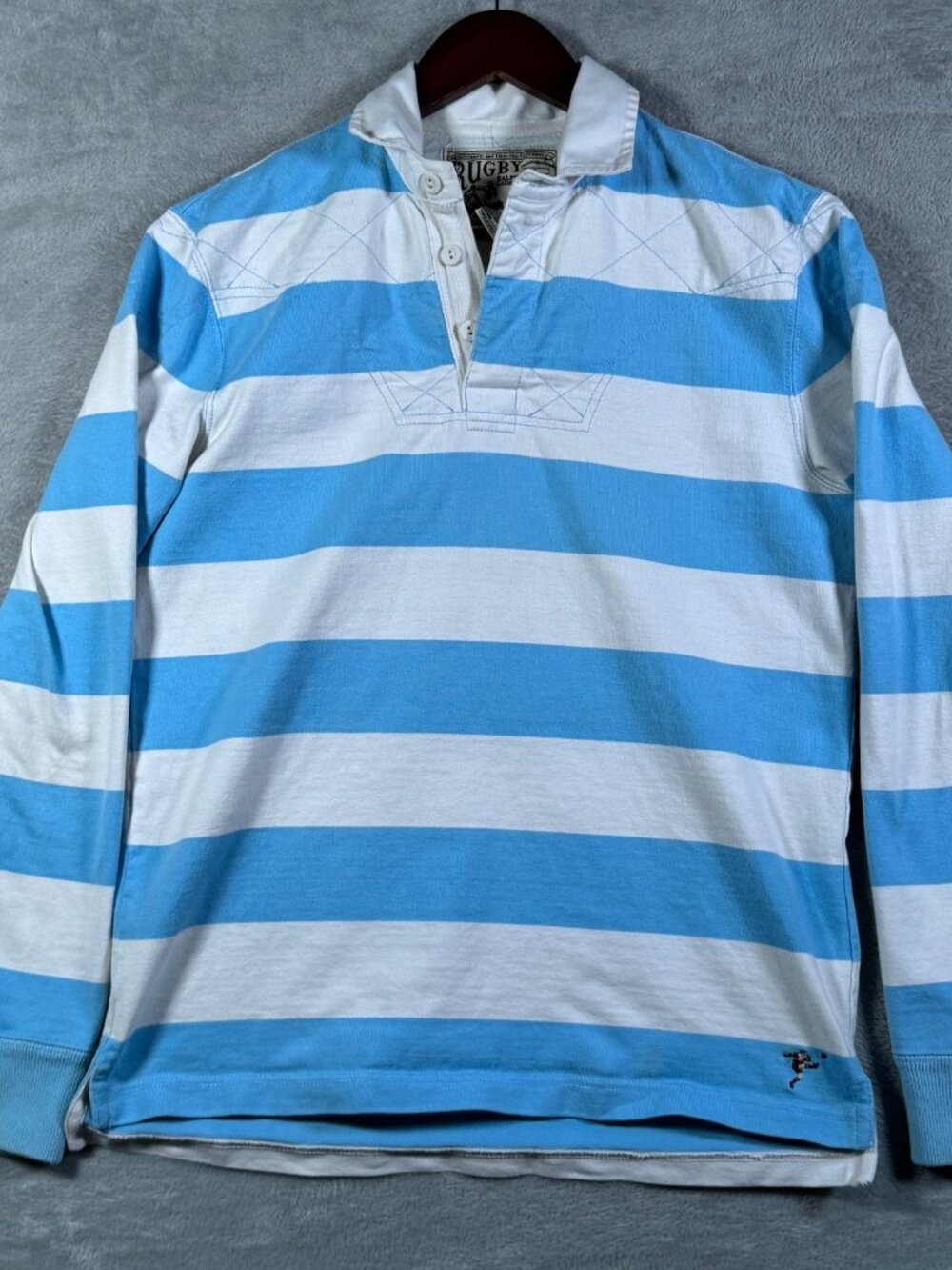 Rugby Ralph Lauren Shirt Mens S Blue White Striped Long Sleeve Kicker Vintage